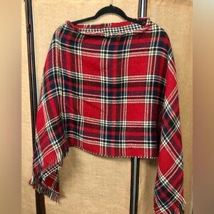 Red Black Plaid Houndstooth Shawl Wrap Christmas HandMade OS Reversible